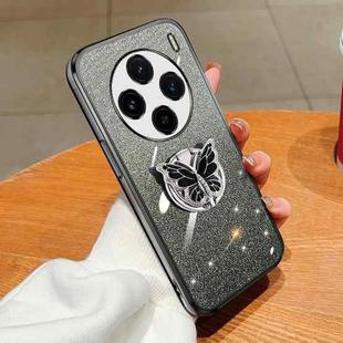 For vivo X100 Plated Gradient Glitter Butterfly Holder TPU Phone Case(Black)