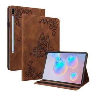 For Samsung Galaxy Tab S6 SM-T860/T865 Butterfly Flower Embossed Leather Tablet Case, without Pen(Brown)