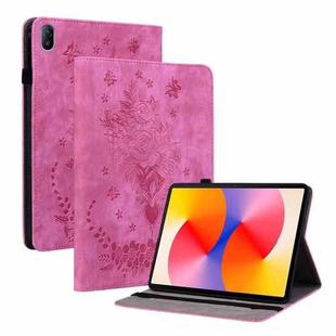 For Huawei MatePad SE 11 2024 Butterfly Rose Embossed Leather Tablet Case(Rose Red)