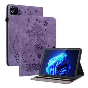 For itel Pad One 10.1 Butterfly Rose Embossed Leather Tablet Case(Purple)