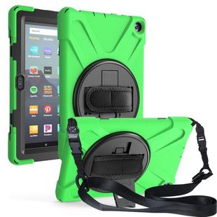 For Amazon Kindle Fire HD8 (2020) Shockproof Colorful Silicone + PC Protective Case with Holder & Shoulder Strap & Hand Strap(Green)
