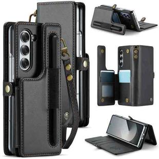 For Samsung Galaxy Z Fold6 5G CaseMe C22 PC+TPU Business Style RFID Anti-theft Lanyard Leather Phone Case with Pen Slot(Black)