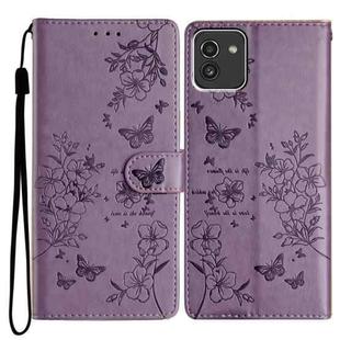 For Samsung Galaxy A03 164mm Butterflies and Flowers Leather Phone Case(Purple)