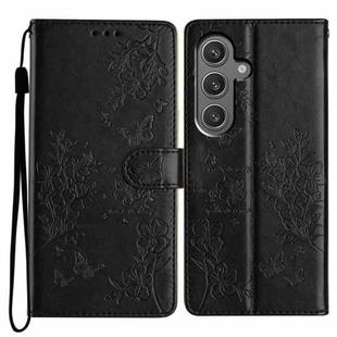 For Samsung Galaxy A04s Butterflies and Flowers Leather Phone Case(Black)