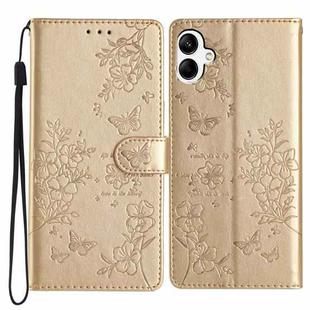 For Samsung Galaxy A05 Butterflies and Flowers Leather Phone Case(Gold)