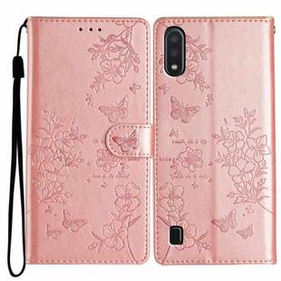 For Samsung Galaxy A10 / M10 Butterflies and Flowers Leather Phone Case(Rose Gold)