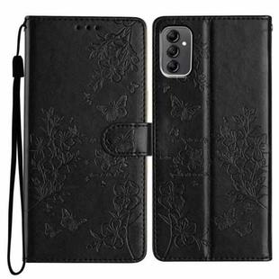 For Samsung Galaxy A14 4G / 5G Butterflies and Flowers Leather Phone Case(Black)