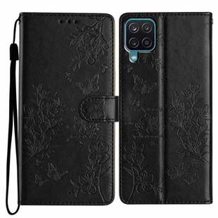 For Samsung Galaxy A22 4G Butterflies and Flowers Leather Phone Case(Black)