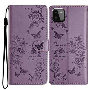 For Samsung Galaxy A22 5G Butterflies and Flowers Leather Phone Case(Purple)