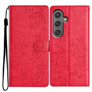 For Samsung Galaxy A24 Butterflies and Flowers Leather Phone Case(Red)