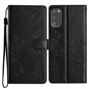 For Samsung Galaxy A41 Butterflies and Flowers Leather Phone Case(Black)
