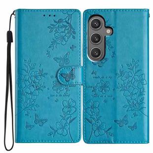 For Samsung Galaxy A54 5G Butterflies and Flowers Leather Phone Case(Blue)