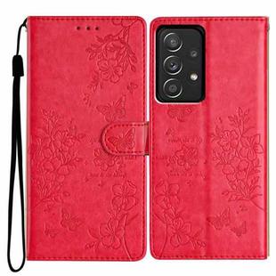 For Samsung Galaxy A73 5G Butterflies and Flowers Leather Phone Case(Red)