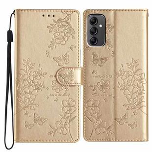 For Samsung Galaxy M52 5G Butterflies and Flowers Leather Phone Case(Gold)