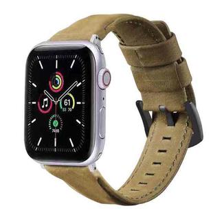 For Apple Watch 5 & 4 44mm / 3 & 2 & 1 42mm Leather Watch Band(Army Green)