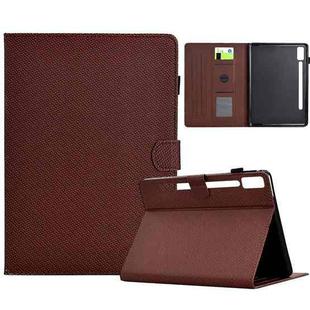 For Lenovo Tab P12 Solid Color Fiber Texture Smart Tablet Leather Case(Brown)