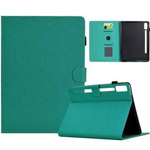 For Lenovo Tab P12 Solid Color Fiber Texture Smart Tablet Leather Case(Lake Green)