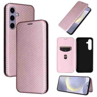 For Samsung Galaxy S25+ 5G Carbon Fiber Texture Flip Leather Phone Case(Pink)