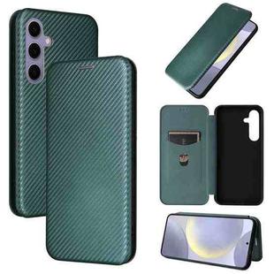 For Samsung Galaxy S25+ 5G Carbon Fiber Texture Flip Leather Phone Case(Green)