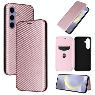 For Samsung Galaxy S25 5G Carbon Fiber Texture Flip Leather Phone Case(Pink)