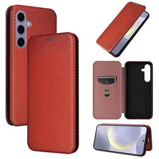 For Samsung Galaxy S25 5G Carbon Fiber Texture Flip Leather Phone Case(Brown)