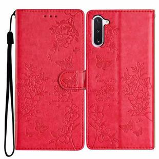 For Samsung Galaxy Note10 Butterflies and Flowers Leather Phone Case(Red)
