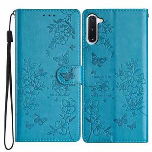 For Samsung Galaxy Note10 Butterflies and Flowers Leather Phone Case(Blue)