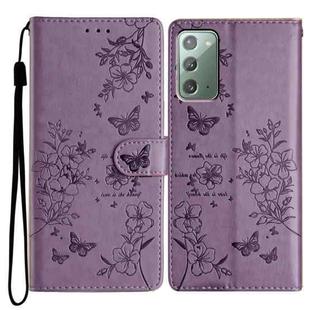 For Samsung Galaxy Note20 Butterflies and Flowers Leather Phone Case(Purple)