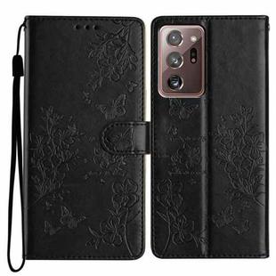 For Samsung Galaxy Note20 Ultra Butterflies and Flowers Leather Phone Case(Black)