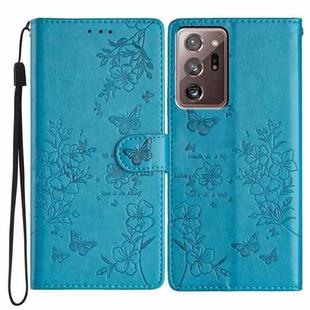 For Samsung Galaxy Note20 Ultra Butterflies and Flowers Leather Phone Case(Blue)