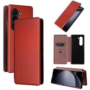 For Samsung Galaxy Z Fold6 Carbon Fiber Texture Flip Leather Phone Case(Brown)