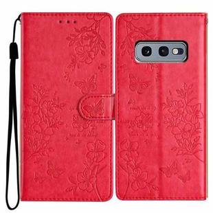 For Samsung Galaxy S10e Butterflies and Flowers Leather Phone Case(Red)