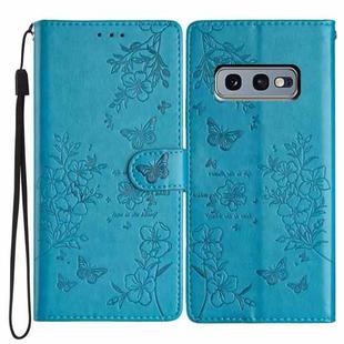 For Samsung Galaxy S10e Butterflies and Flowers Leather Phone Case(Blue)
