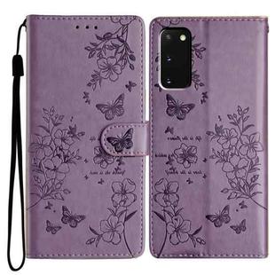 For Samsung Galaxy S20 Butterflies and Flowers Leather Phone Case(Purple)