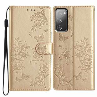 For Samsung Galaxy S20 FE Butterflies and Flowers Leather Phone Case(Gold)