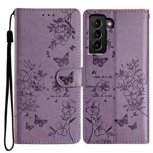For Samsung Galaxy S21+ 5G Butterflies and Flowers Leather Phone Case(Purple)