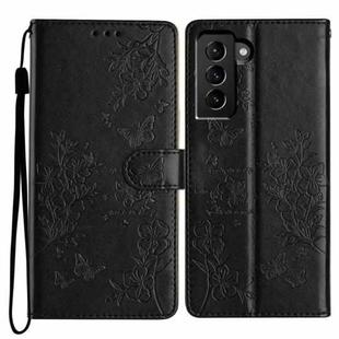 For Samsung Galaxy S22+ 5G Butterflies and Flowers Leather Phone Case(Black)