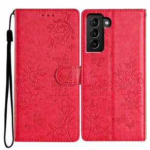 For Samsung Galaxy S22+ 5G Butterflies and Flowers Leather Phone Case(Red)