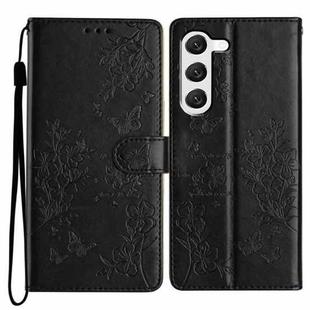 For Samsung Galaxy S23 5G Butterflies and Flowers Leather Phone Case(Black)