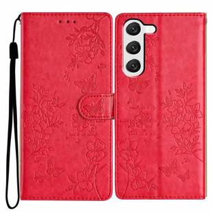 For Samsung Galaxy S23 5G Butterflies and Flowers Leather Phone Case(Red)