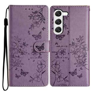 For Samsung Galaxy S23 5G Butterflies and Flowers Leather Phone Case(Purple)