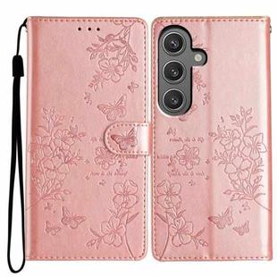 For Samsung Galaxy S23 FE 5G Butterflies and Flowers Leather Phone Case(Rose Gold)