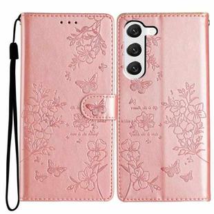 For Samsung Galaxy S23+ 5G Butterflies and Flowers Leather Phone Case(Rose Gold)