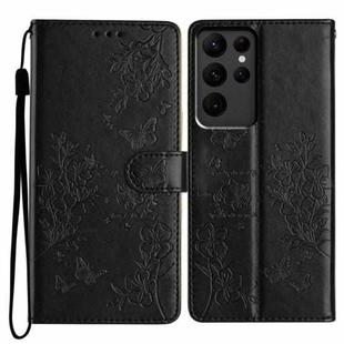 For Samsung Galaxy S23 Ultra 5G Butterflies and Flowers Leather Phone Case(Black)