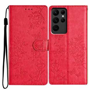 For Samsung Galaxy S23 Ultra 5G Butterflies and Flowers Leather Phone Case(Red)