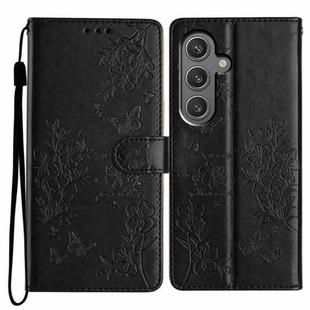 For Samsung Galaxy S24+ 5G Butterflies and Flowers Leather Phone Case(Black)