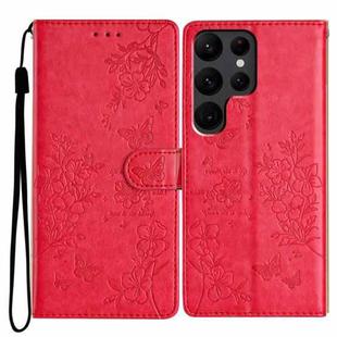 For Samsung Galaxy S24 Ultra 5G Butterflies and Flowers Leather Phone Case(Red)