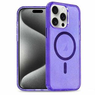 For iPhone 15 Pro Glitter Powder TPU Hybrid PC MagSafe Phone Case(Purple)