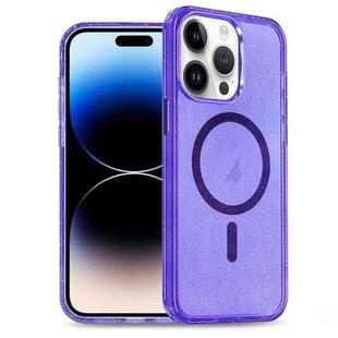 For iPhone 14 Pro Glitter Powder TPU Hybrid PC MagSafe Phone Case(Purple)