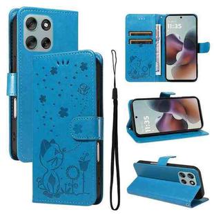 For Motorola Moto G56 5G Cat and Bee Embossed Flip Leather Phone Case(Blue)
